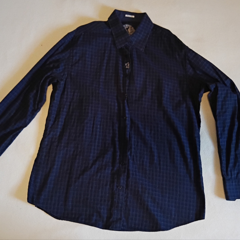Bugatchi Long-sleeved Button Shirt, Dk Navy, Size XXL